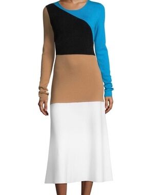 Diane Von Furstenberg Colorblock Midi Dress in Blue, Black, Tan & White